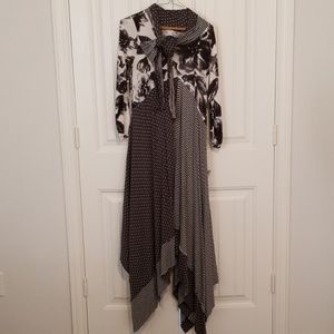 Gray Polka dot and striped dress asymmetrical